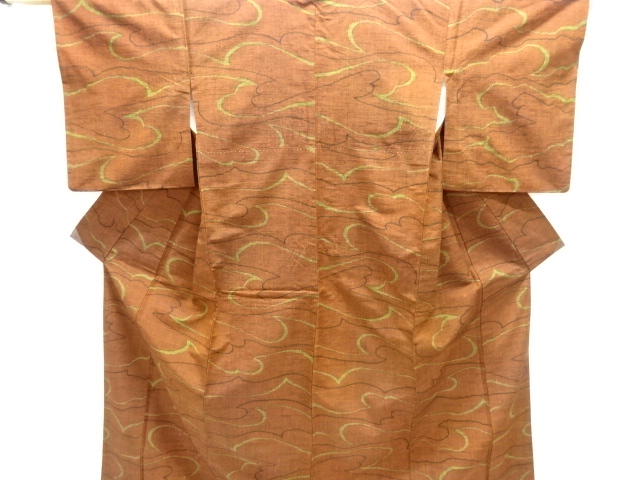 JAPANESE KIMONO / ANTIQUE KIMONO / SILK / TSUMUGI / WOVEN ABSTRACT CLOUD